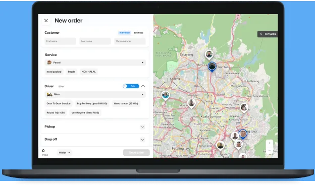 Creating orders using Onro delivery management software