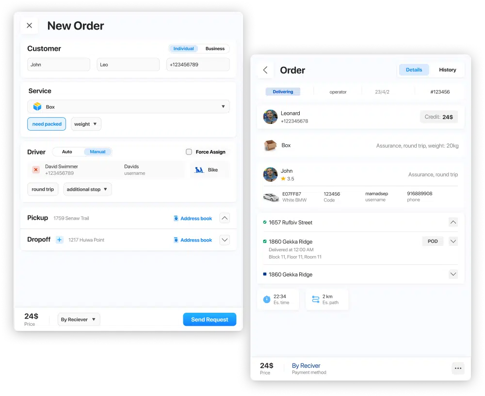 Dispatcher users manage orders using order management ability in the Onro dispatcher web application