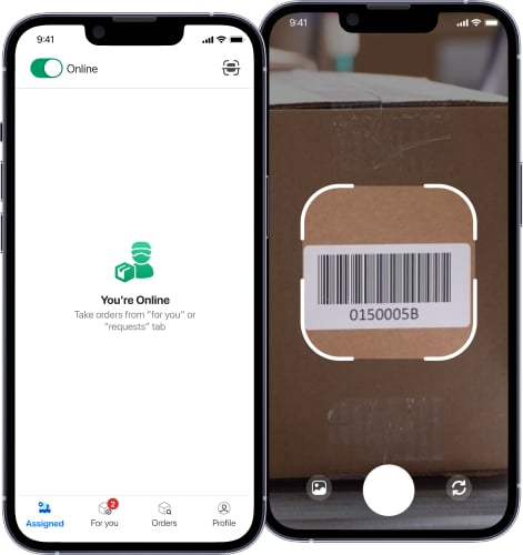 Driver app has a barcode scanner feature for reading the barcode using camera
