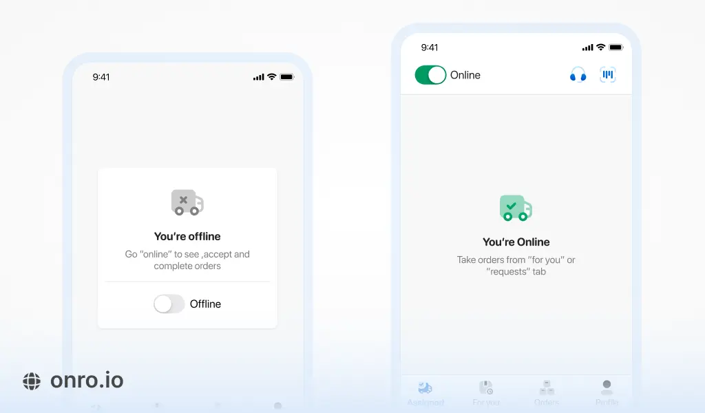Drivers can become online through the driver app.