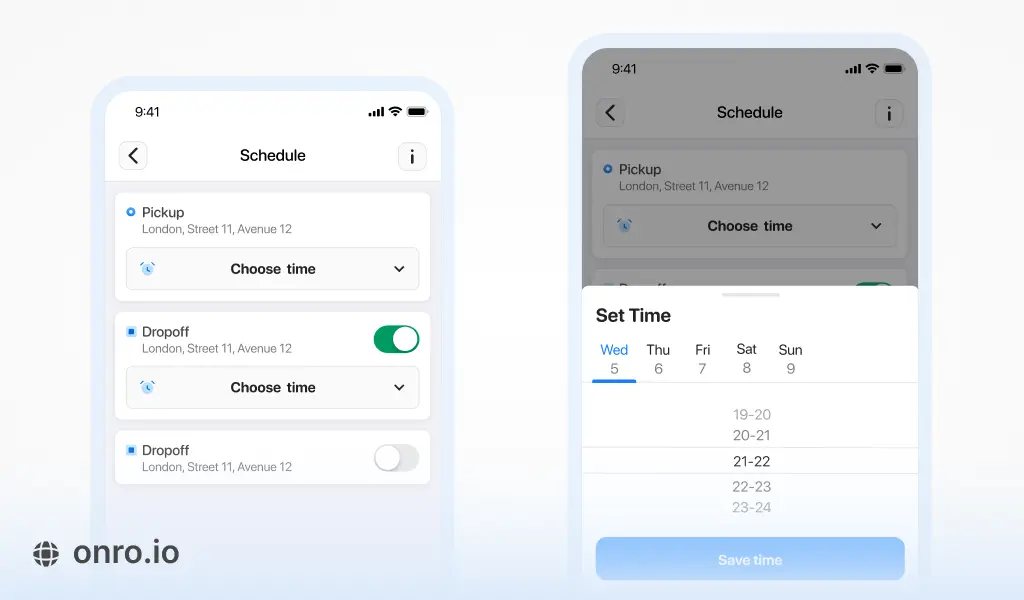 Scheduling feature in the customer app.