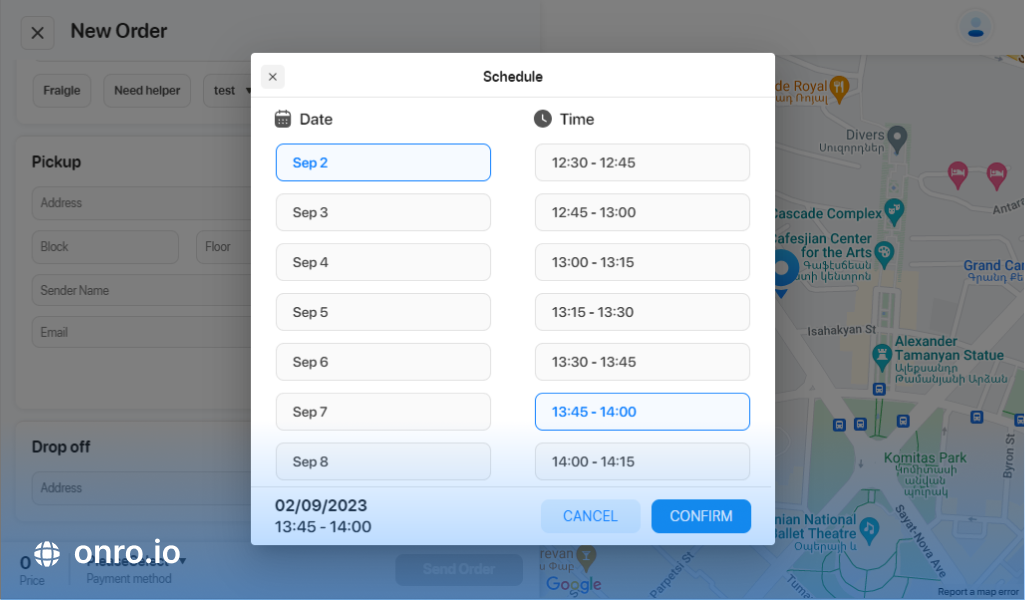 Scheduling feature in the customer portal.