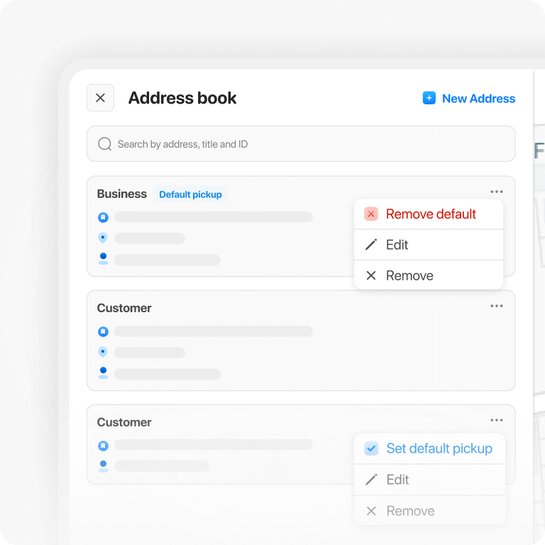 business customer can save an address as default pickup address with address book