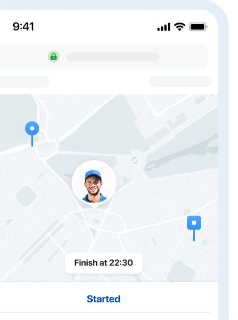 Tracking the driver and order on the map by tracking link that are sent to the customer