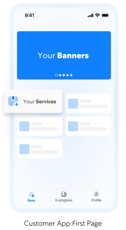 have a white-label customer app with you custom service types and icons and show your banners to customers