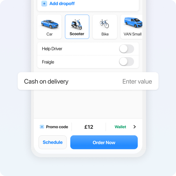 customers can input cash on delivery amount in customer app for order