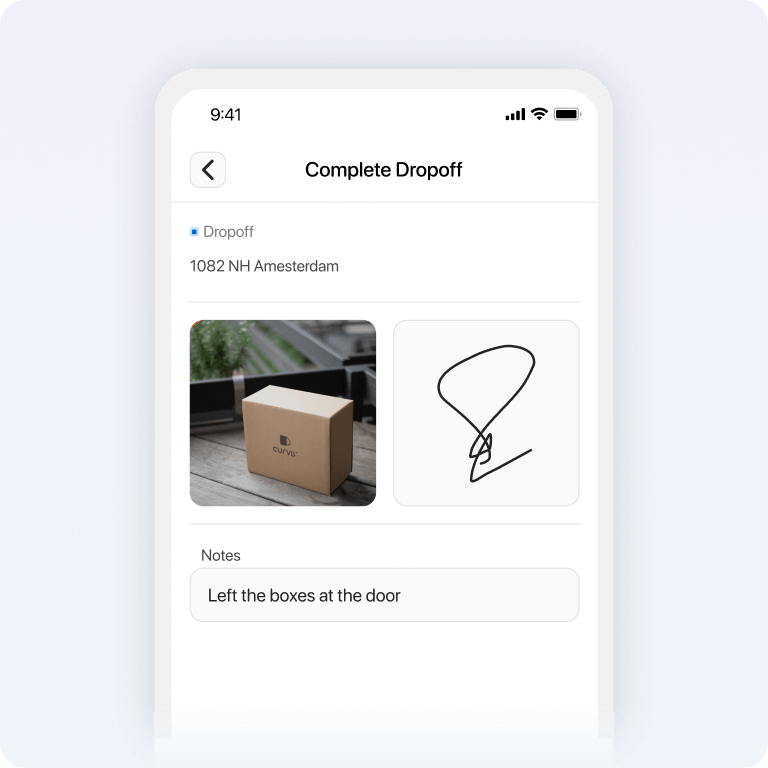 drivers can use Proof of delivery driver apps for android and iOS to for taking photos, signatures, and notes.