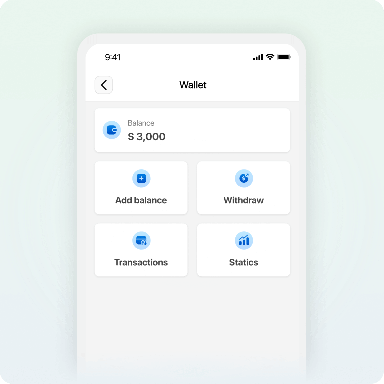 Driver wallet includes different options for managing the driver's financial account.