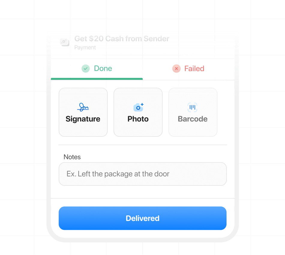 driver app provides proof of delivery feature by recording signature or taking photo