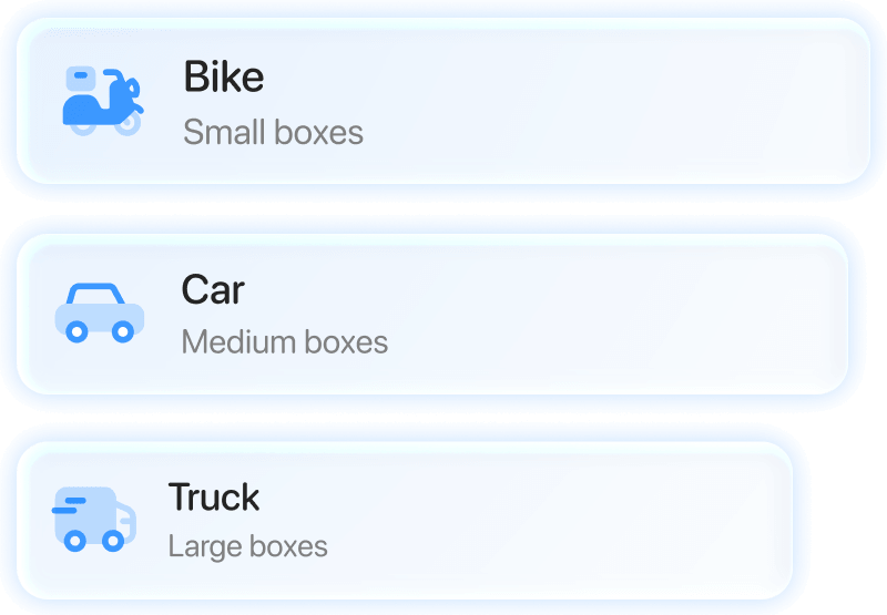 White-label courier management software showing support for multiple vehicle types.