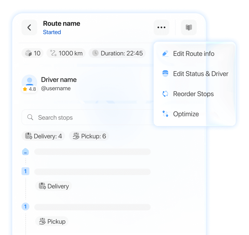 Dispatcher panel showing route planning and delivery routing in Onro courier software