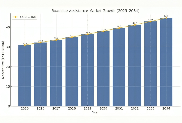This image is chart that shows the growth rate of road assistance market.