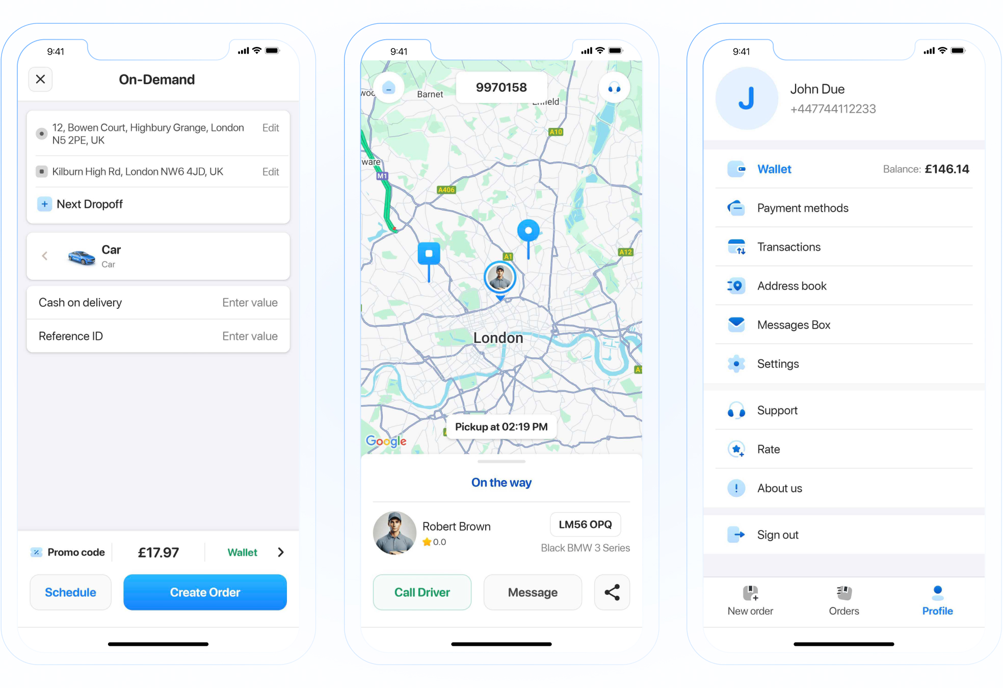 Courier Company's customers can use mobile apps to create and manage orders, wallet, messages, address books and track drivers, under you brand.
