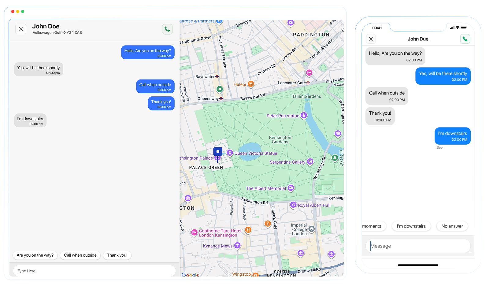Customers and drivers chat in the courier app without making phone calls.