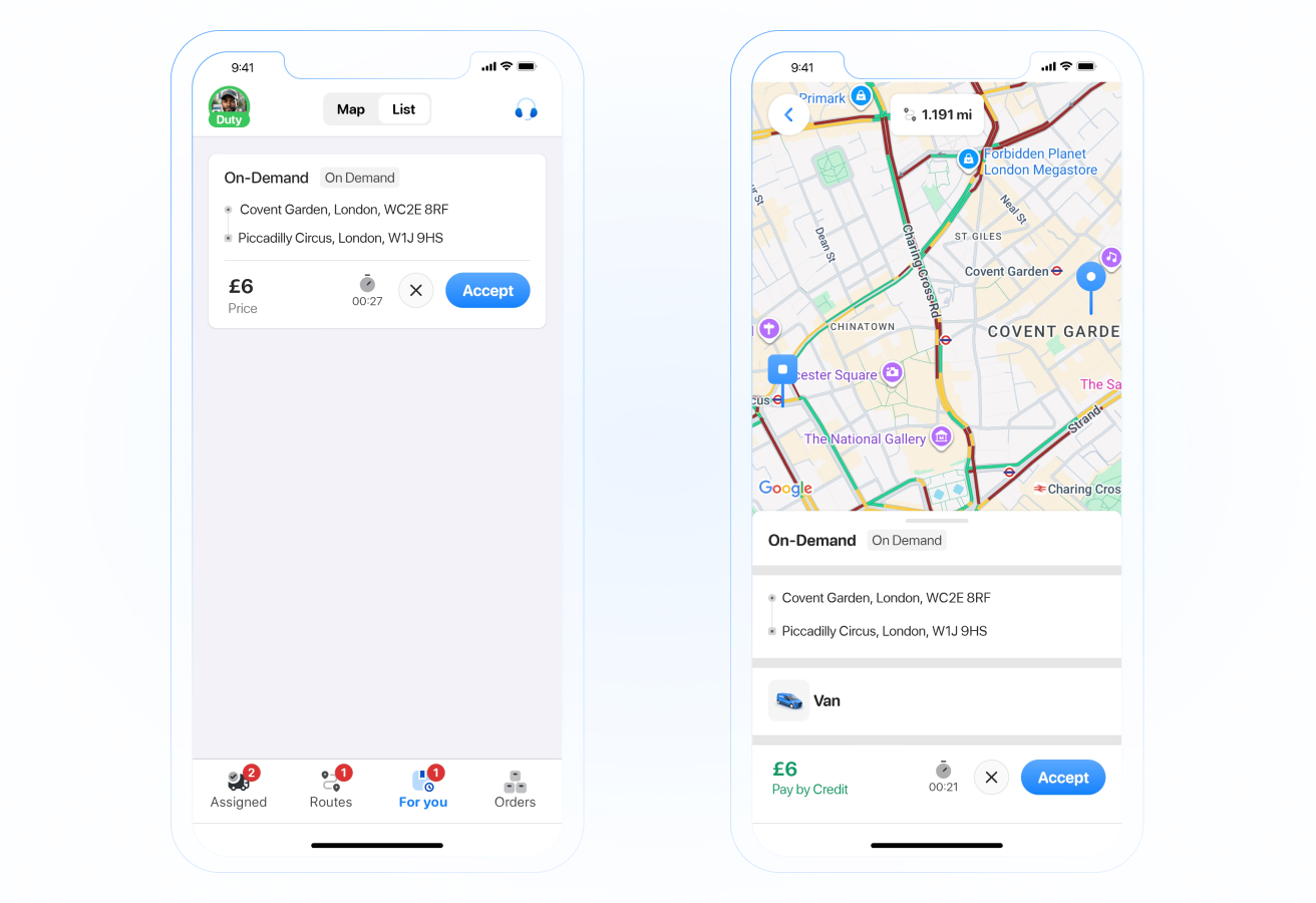 courier management software notifying drivers and assigning orders automatically by driver app