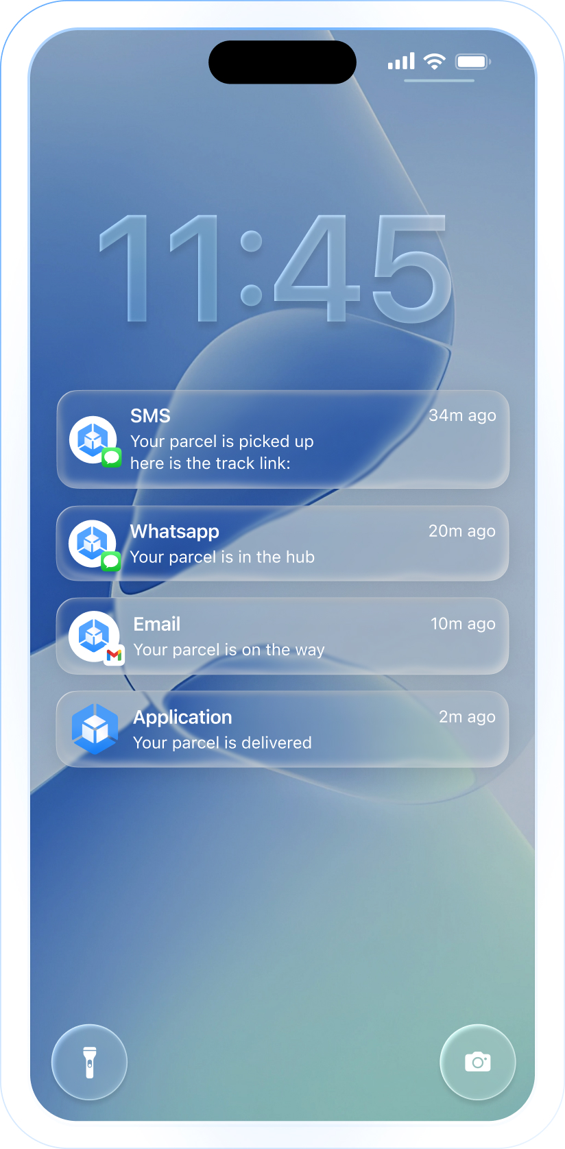 Automatic notifications triggered by document delivery events in Onro courier software via SMS, WhatsApp, or email