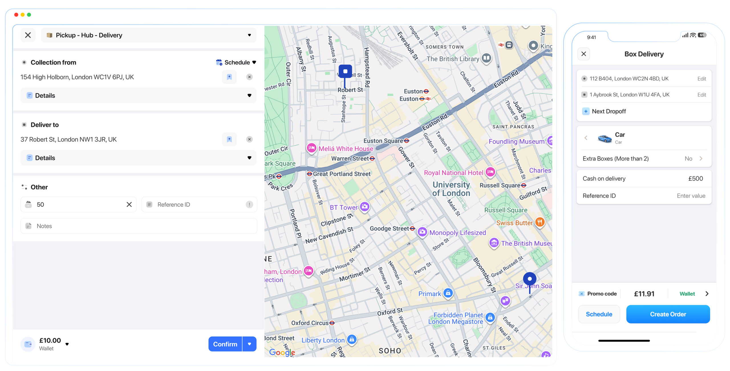 Configured cash on delivery amount shown in order details and visible to drivers, customers, and the company across dispatcher and apps