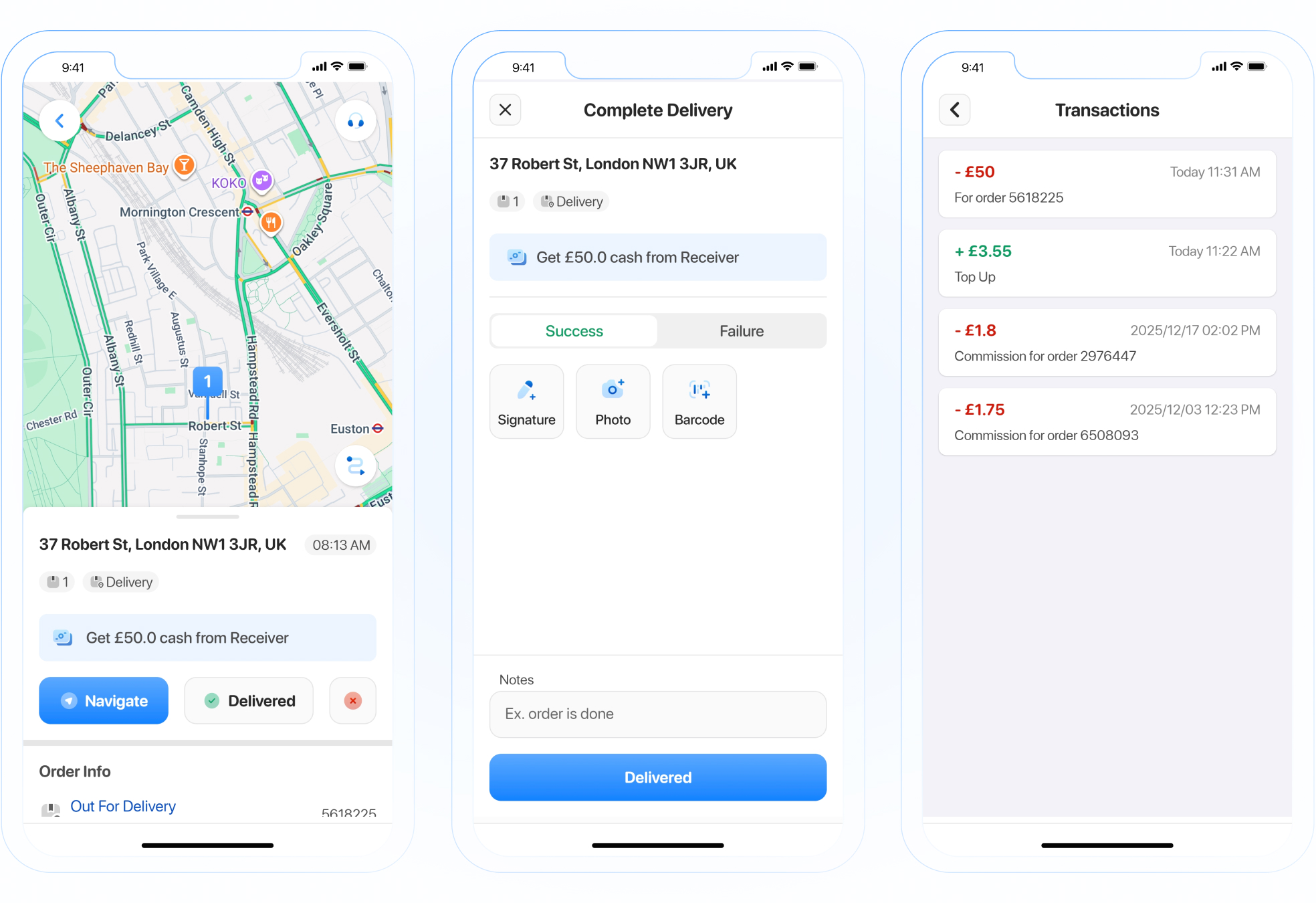 Automatic cash on delivery transaction recorded in the driver wallet after order completion