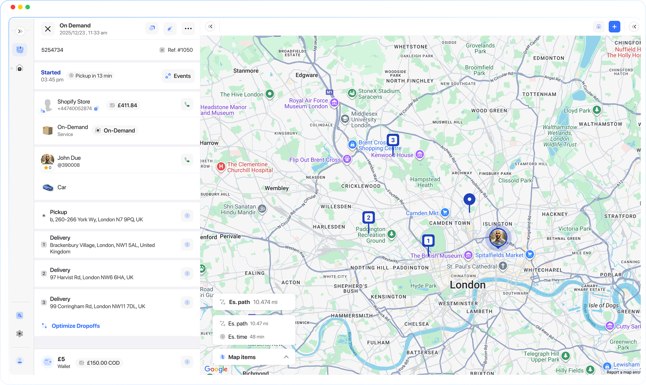 Onro Dispatcher panel automating notifications and optimizing routes with real time tracking