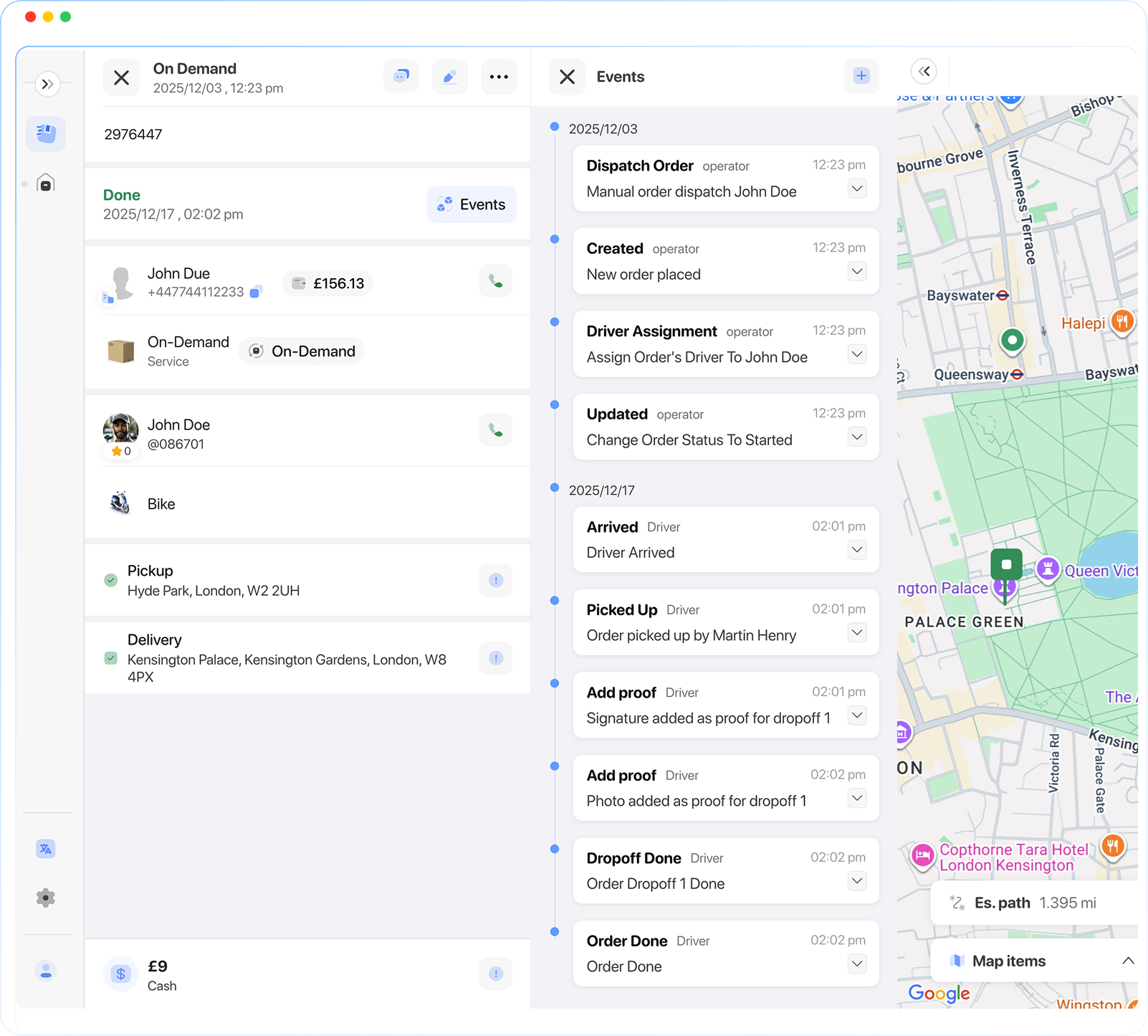 Complete automation from order creation and route optimization to proof of delivery using dispatcher and courier apps