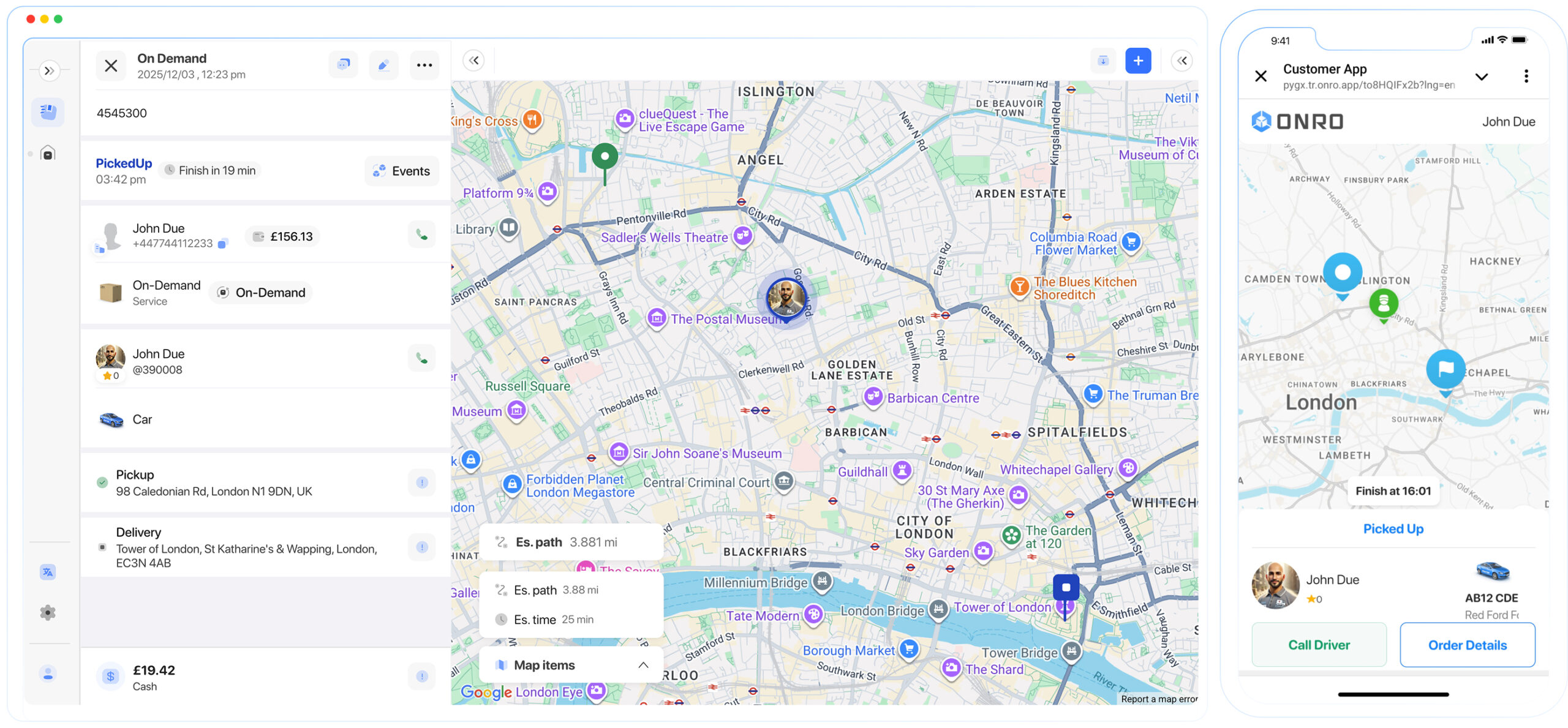 Optimized B2B document courier service managed through courier software with dispatcher and driver apps in real time