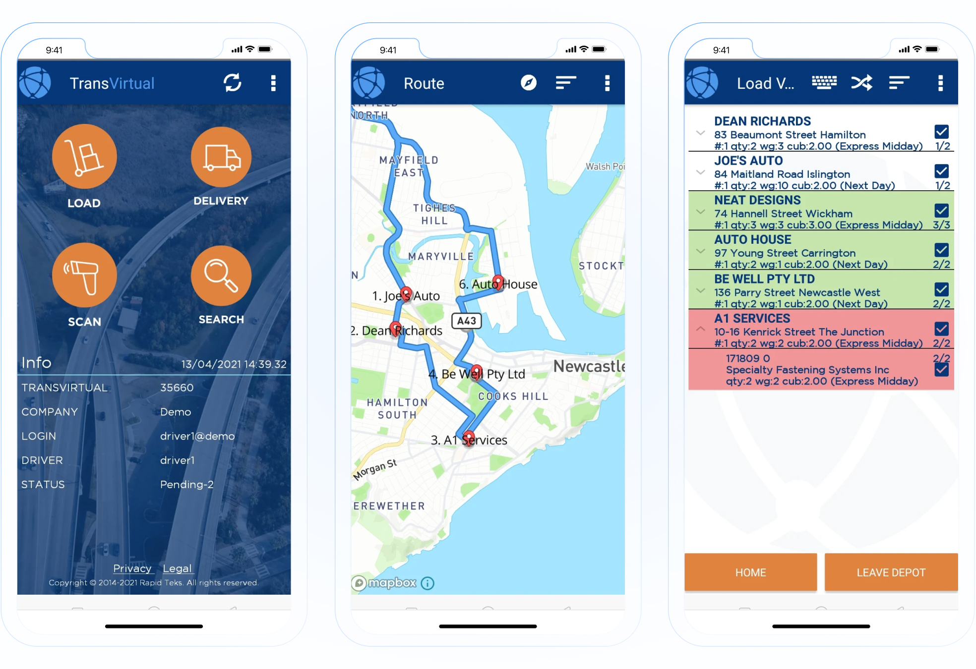 TransVirtual Driver App UI/UX.