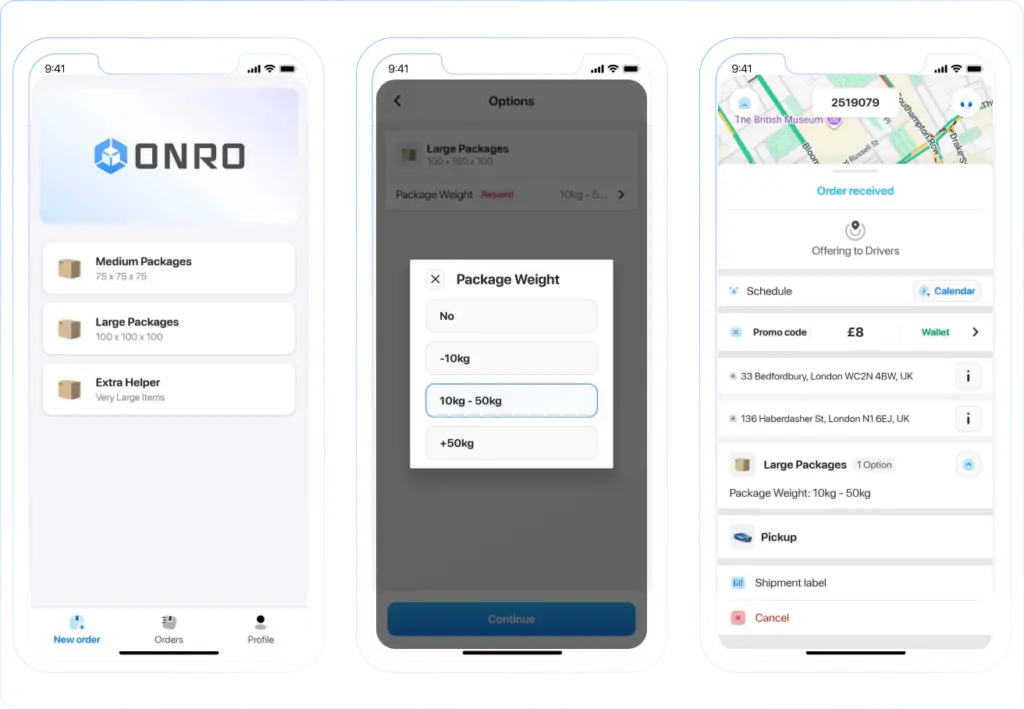 This image shows the flexible options that a courier service can add.