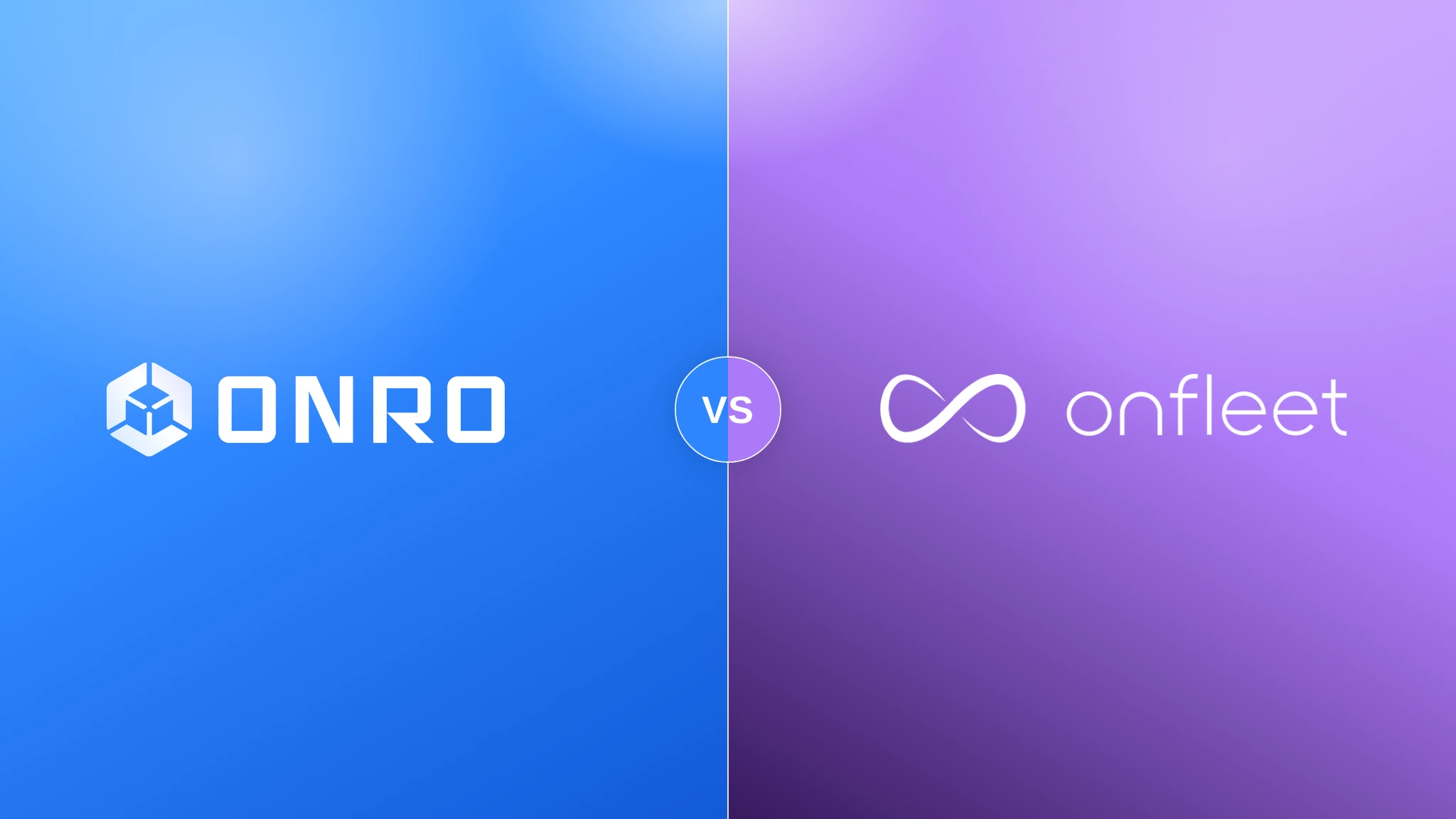 Onro vs. Onfleet blog post cover graphic with the Onro and Onfleet logos side by side on a split blue and purple background with a "VS" badge in the center.